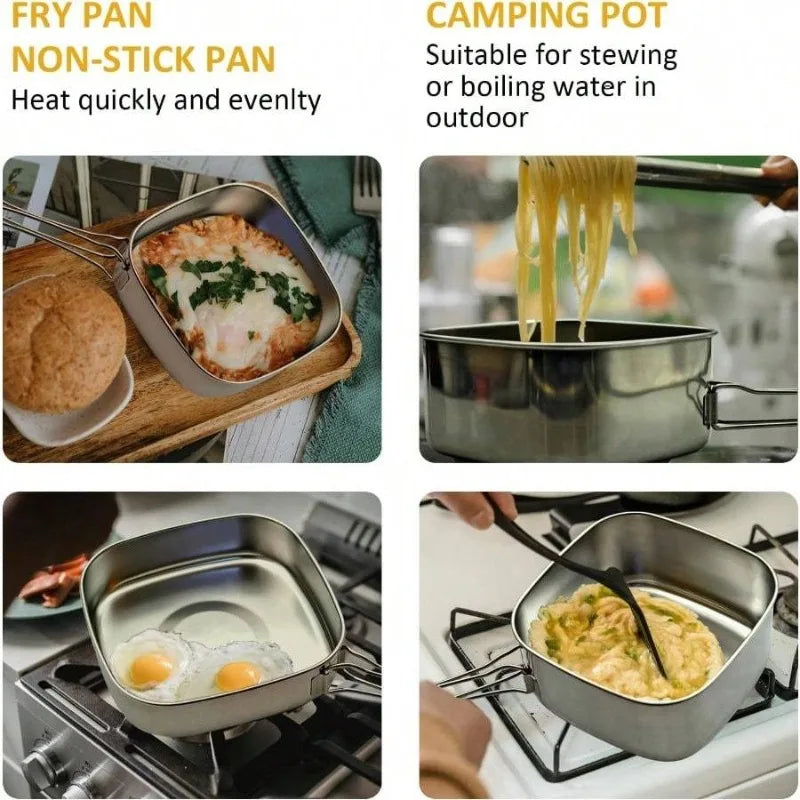 Folding Stainless Steel Camping Cookware Set With Carry Bag