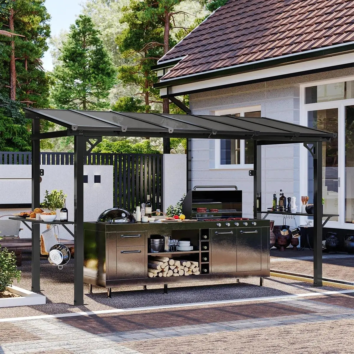 Outdoor Metal Gazebo With Steel Roof And Polycarbonate Panels