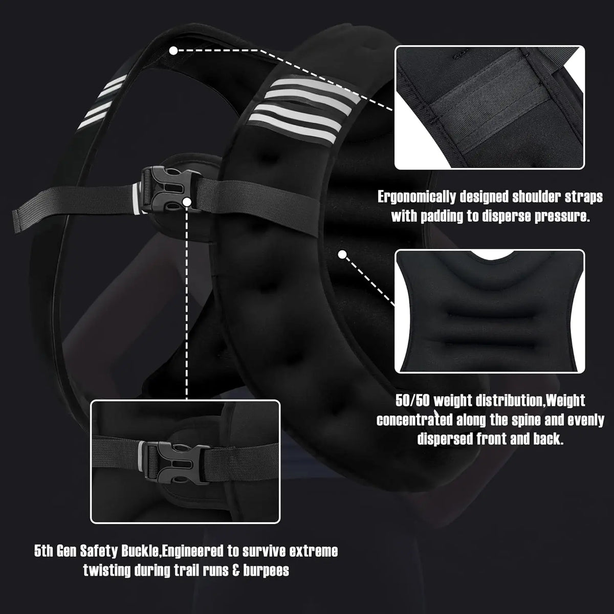 Reflective Weight Vest With Rear Storage Pocket For Training