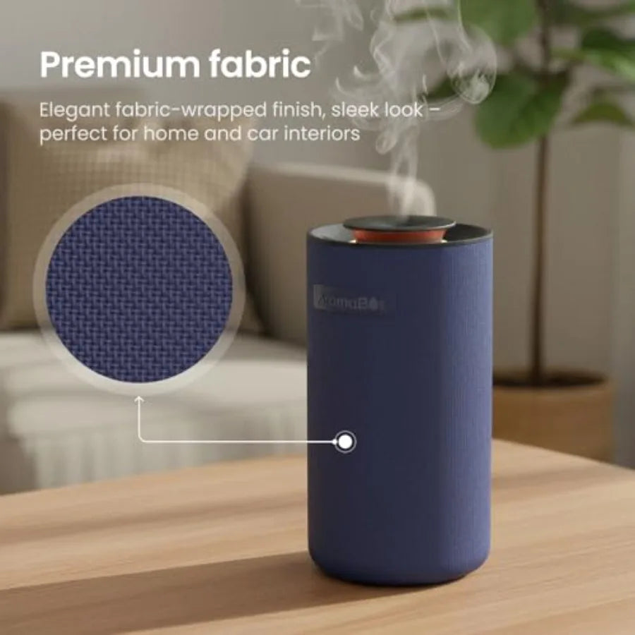 Waterless essential oil diffuser for car/home/office; aluminum alloy body; matte black finish; smart portable nebulizing with d