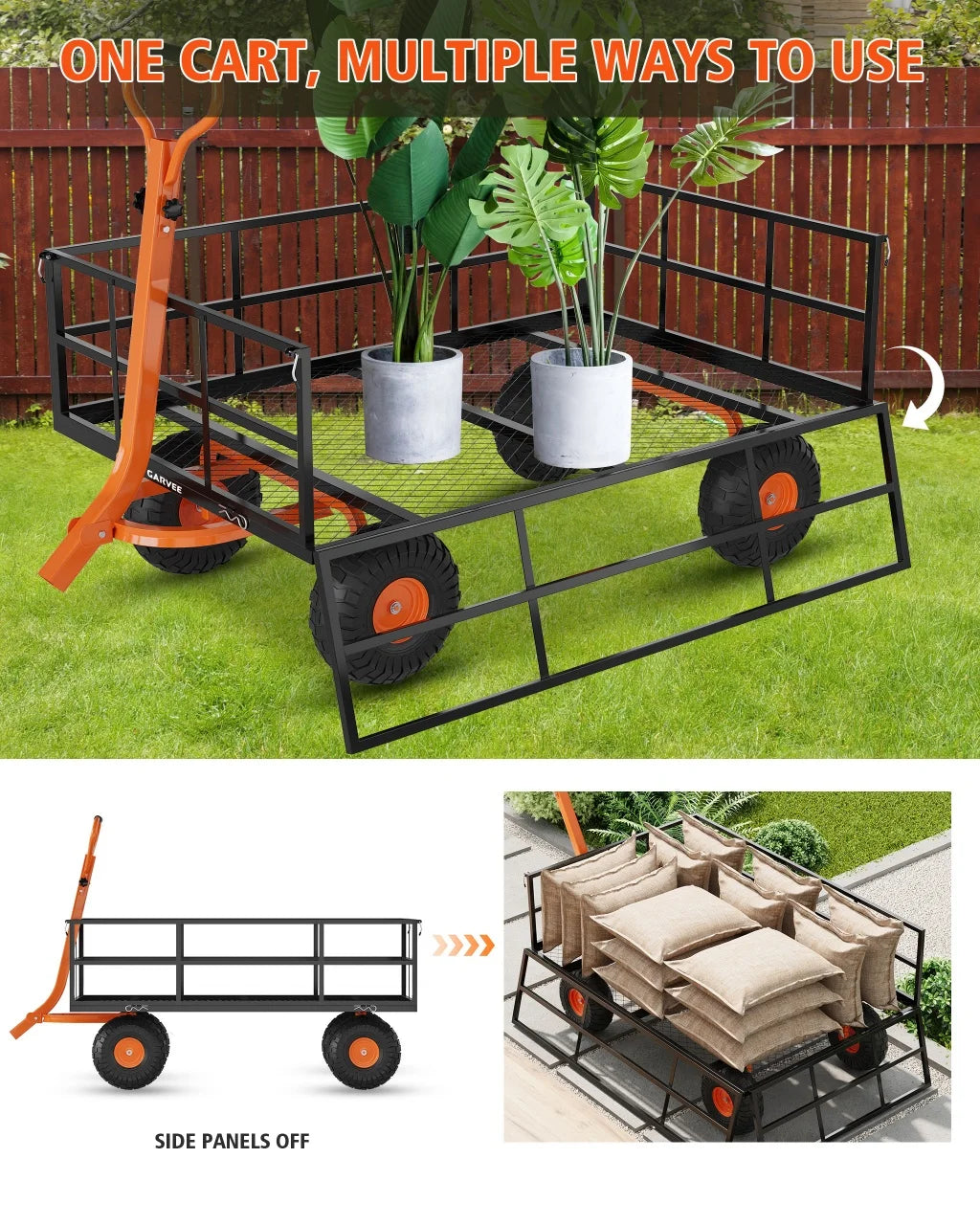 HiMiss Heavy Duty Steel Garden Wagon For Yard And Tools