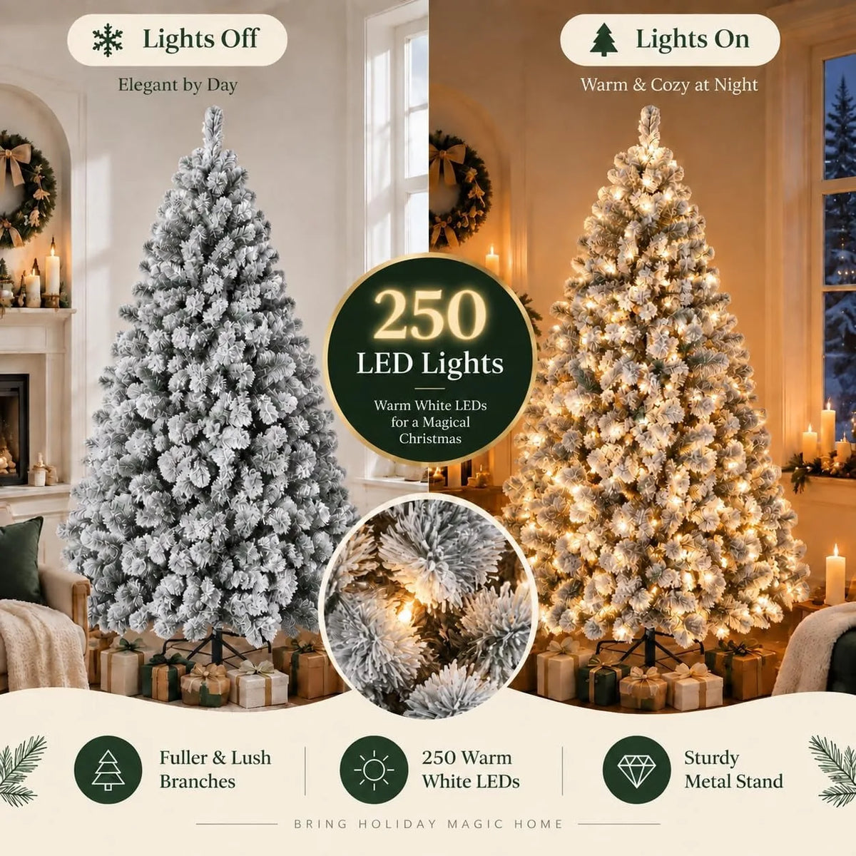 Anixol Prelit Artificial Christmas Tree With 100 Lights And Snowflake Decor