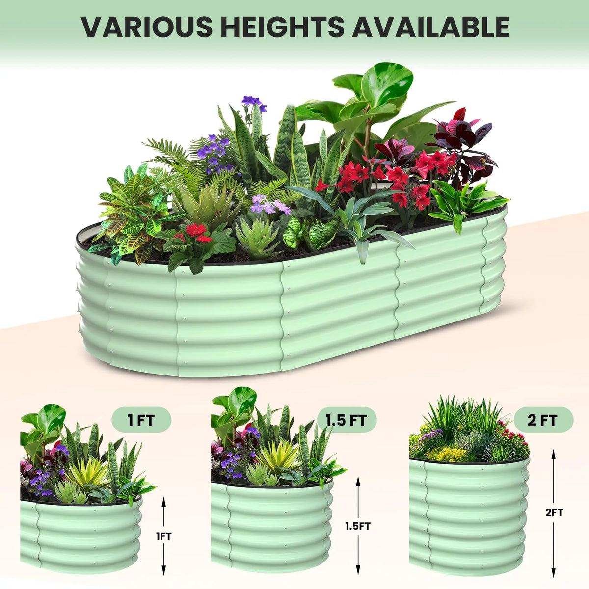 HiMiss Oval Galvanized Steel Vegetable Garden Planter Box