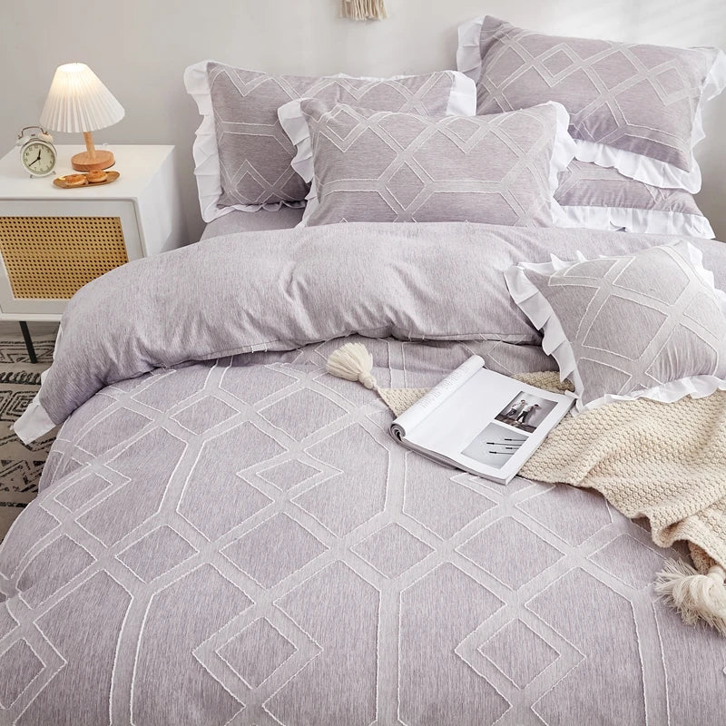 Luxo Premium Boho Flower Textured Ruffles Duvet Cover Set