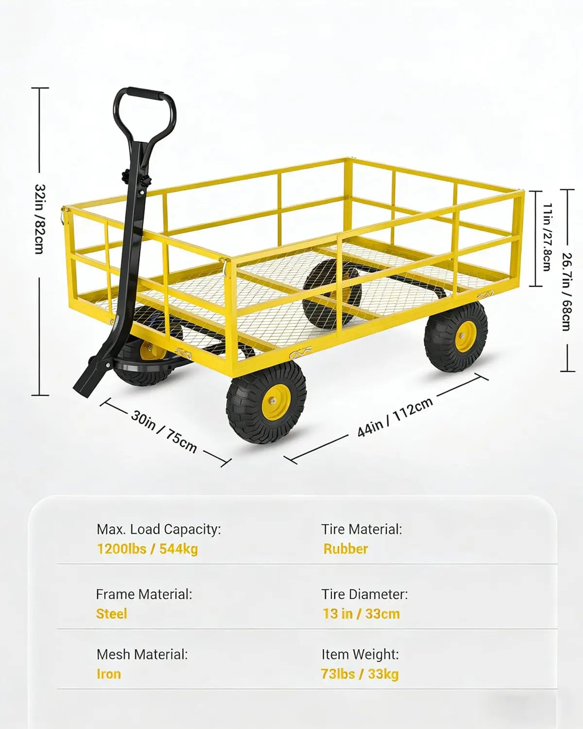 HiMiss Heavy Duty Steel Garden Wagon For Yard And Tools