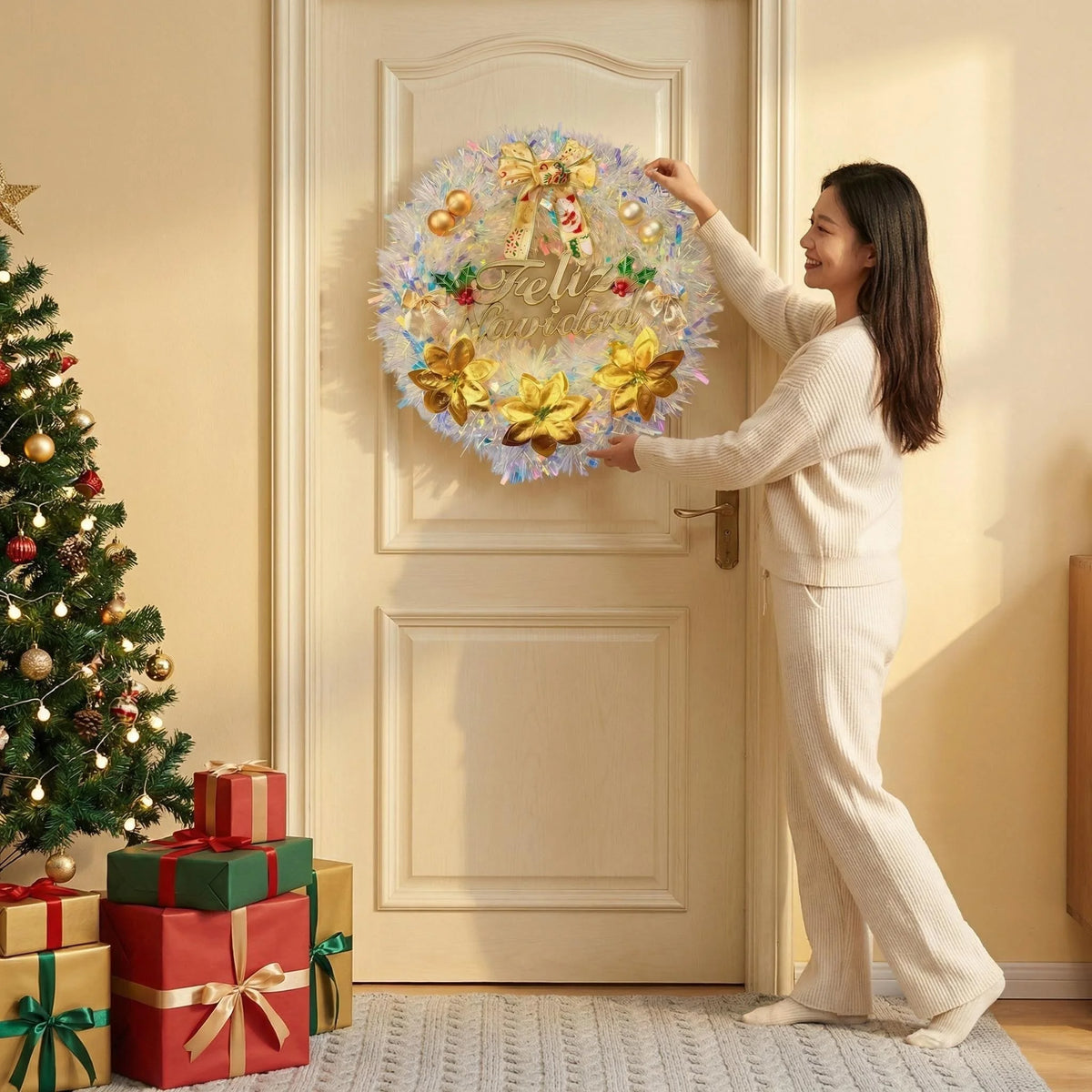 Youyouhuan Artificial Christmas Wreath With Faux Berries Holiday Decor