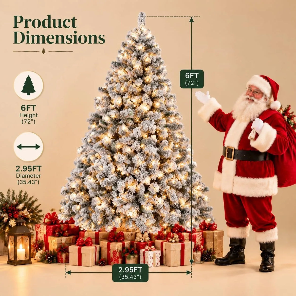 Anixol Prelit Artificial Christmas Tree With 100 Lights And Snowflake Decor
