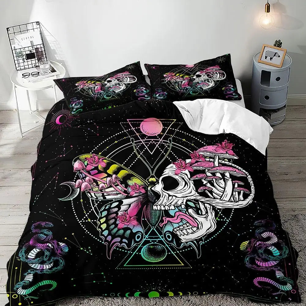 Gothic Moth Mushroom Microfiber Duvet Cover Set Ultra Soft Lightweight