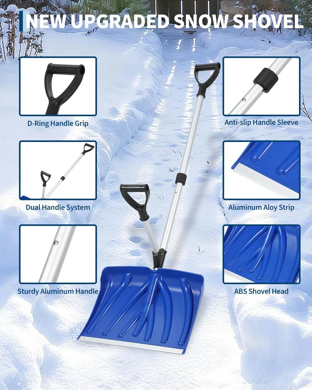 HiMISS Ergonomic Snow Shovel With Assisted D Grip Handle