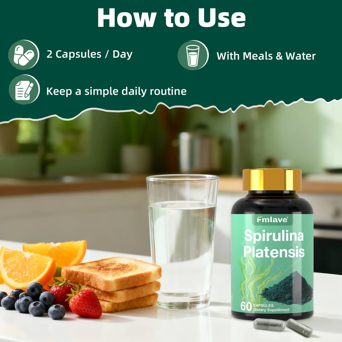 Fmlave Organic Spirulina Supplement Protein Rich Blue Green Algae Superfood