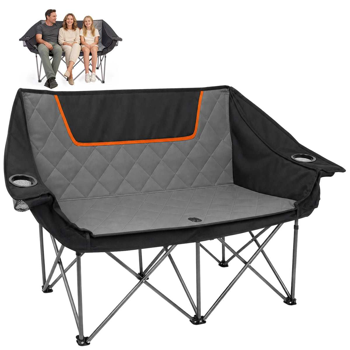 Heavy Duty Double Folding Camping Chair With Cup Holder Storage