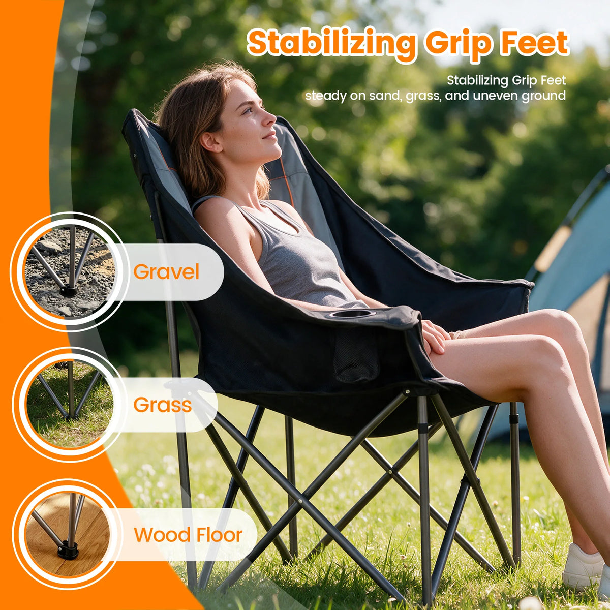 Heavy Duty Double Folding Camping Chair With Cup Holder Storage