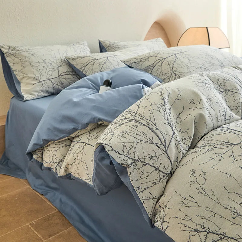 Pure Cotton Four Piece Yarn Dyed Jacquard Bedding Set Pillowcases