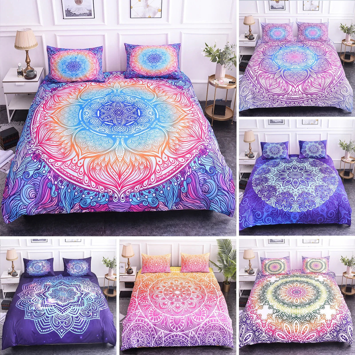 Mandala Bohemian Duvet Cover Set With Printed Lotus Floral Bedding