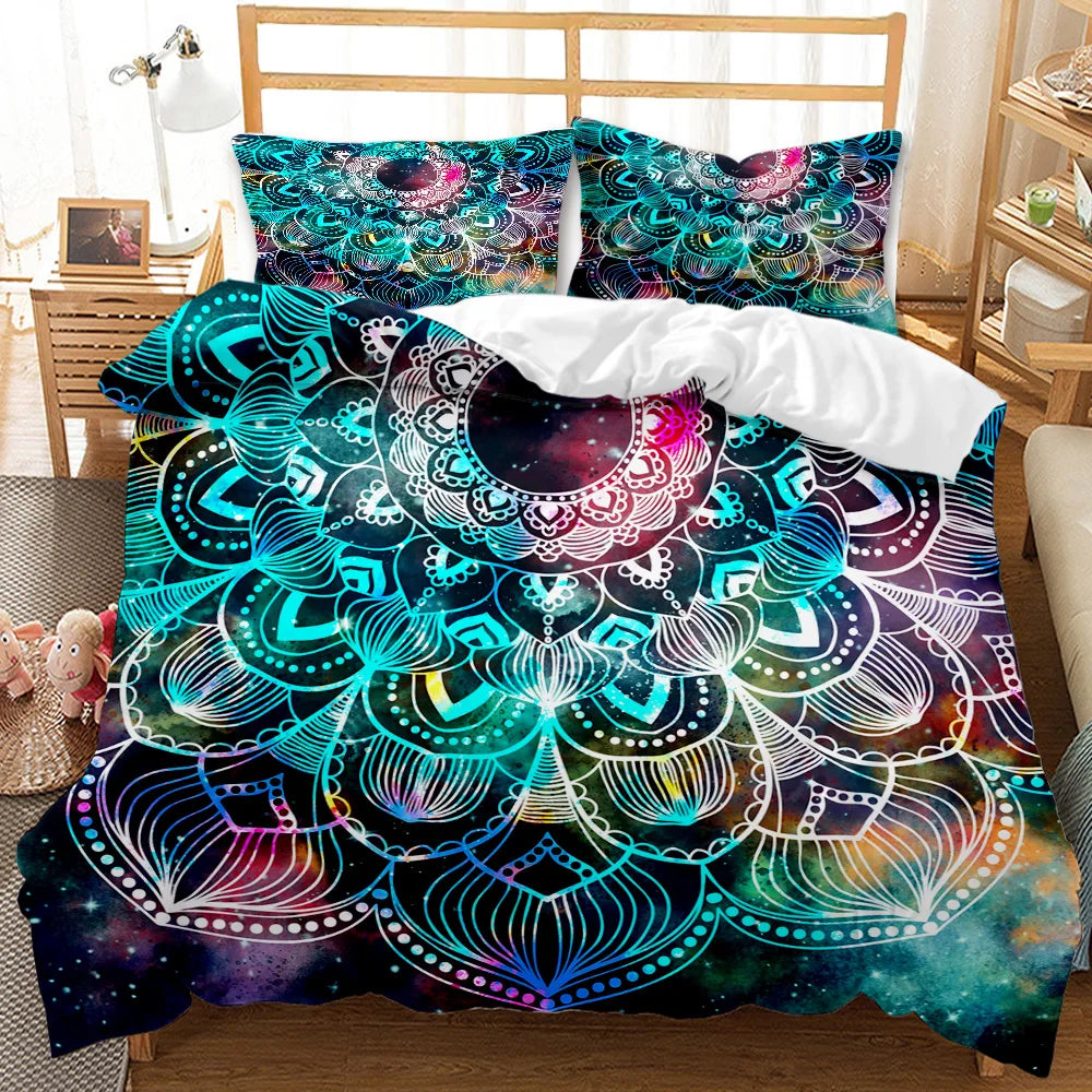 Bohemian Mandala Microfiber Duvet Cover Set Featuring Brushed Finish