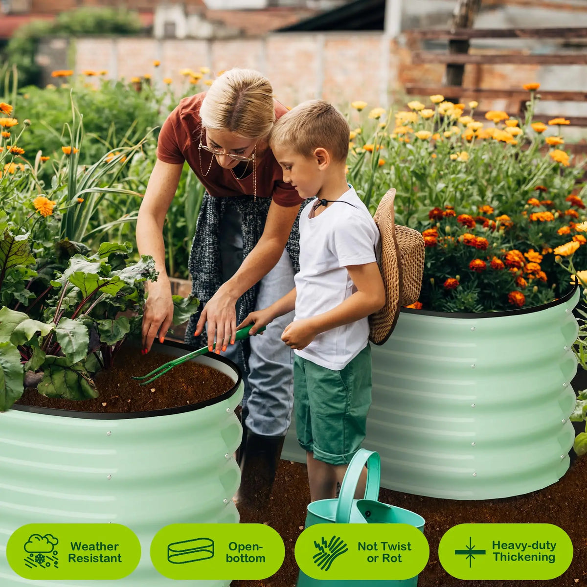 HiMiss Oval Galvanized Steel Vegetable Garden Planter Box