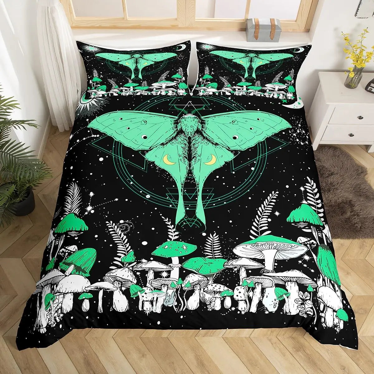 Gothic Moth Mushroom Microfiber Duvet Cover Set Ultra Soft Lightweight