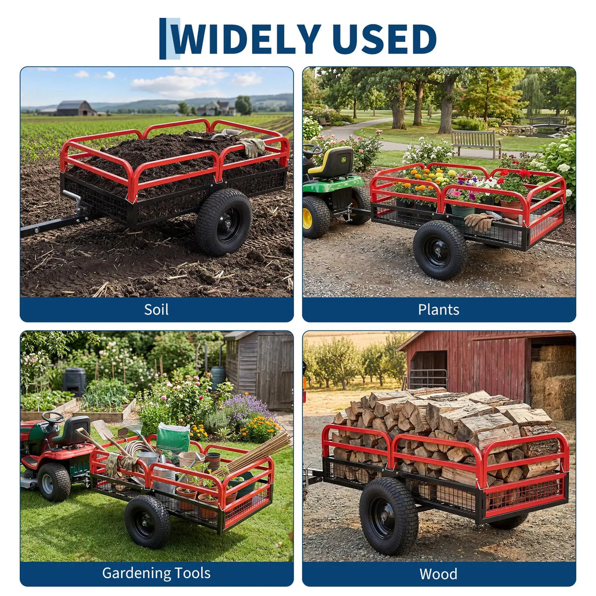 HiMiss Heavy Duty Steel Garden Dump Trailer With Removable Sides
