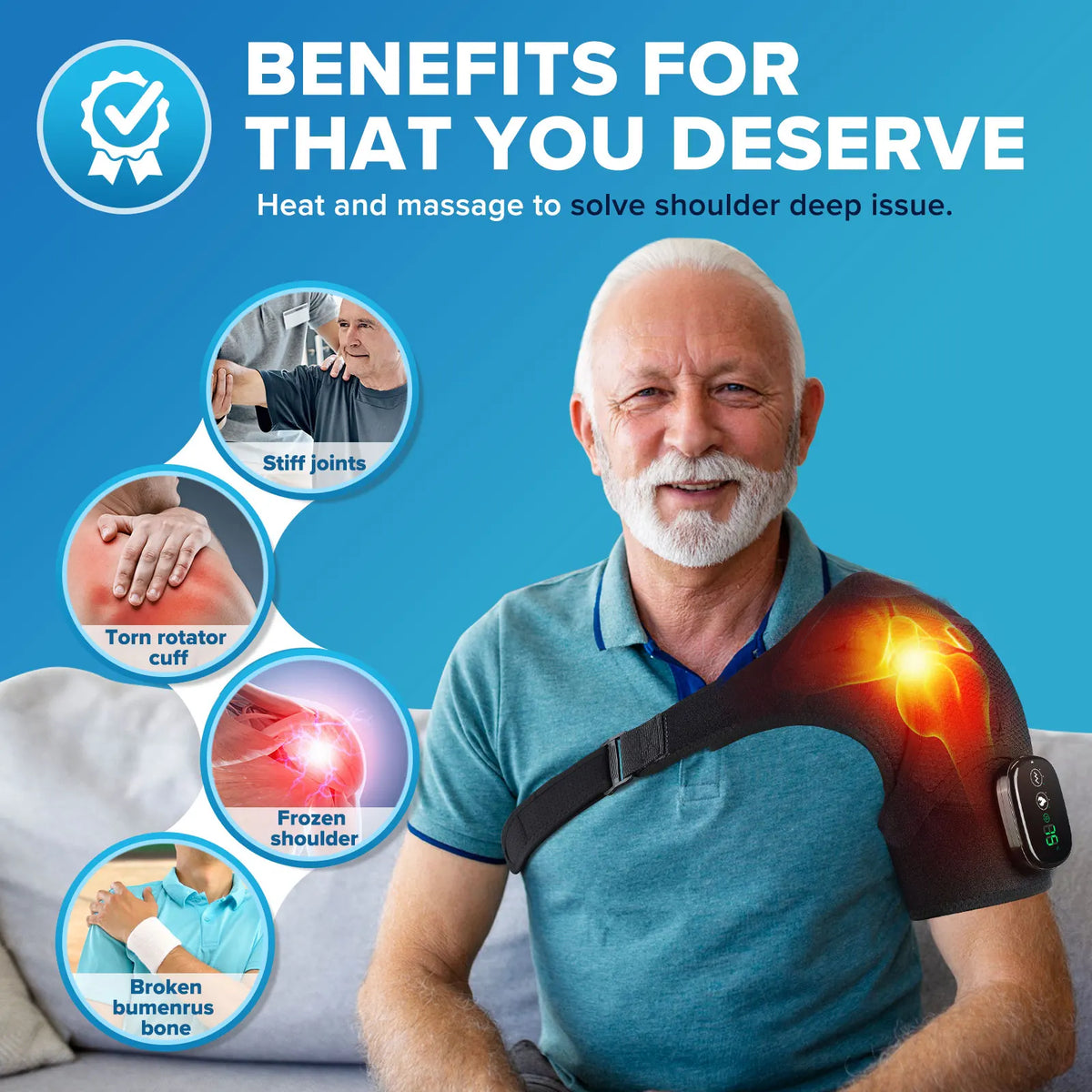 Adjustable Electric Heating Shoulder Massage Belt With Led Hot Compress