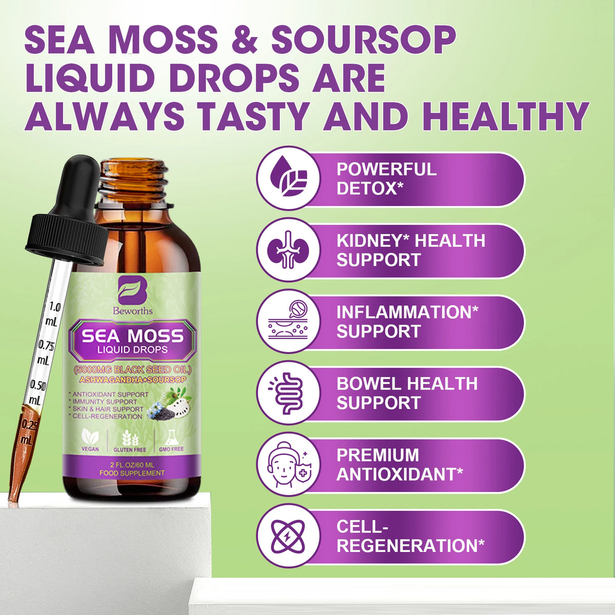 Beworths Sea Moss Extract Drops for Immunity and Digestion Support