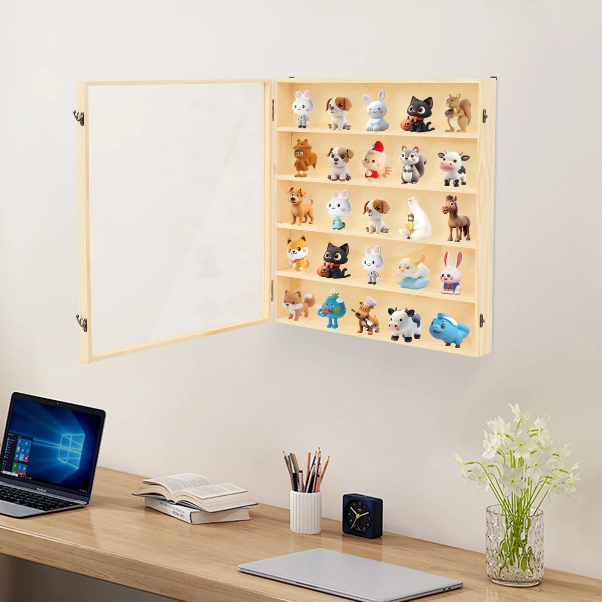 Bymaocar 5 Tier Wall Mounted Wooden Display Cabinet For Figurines