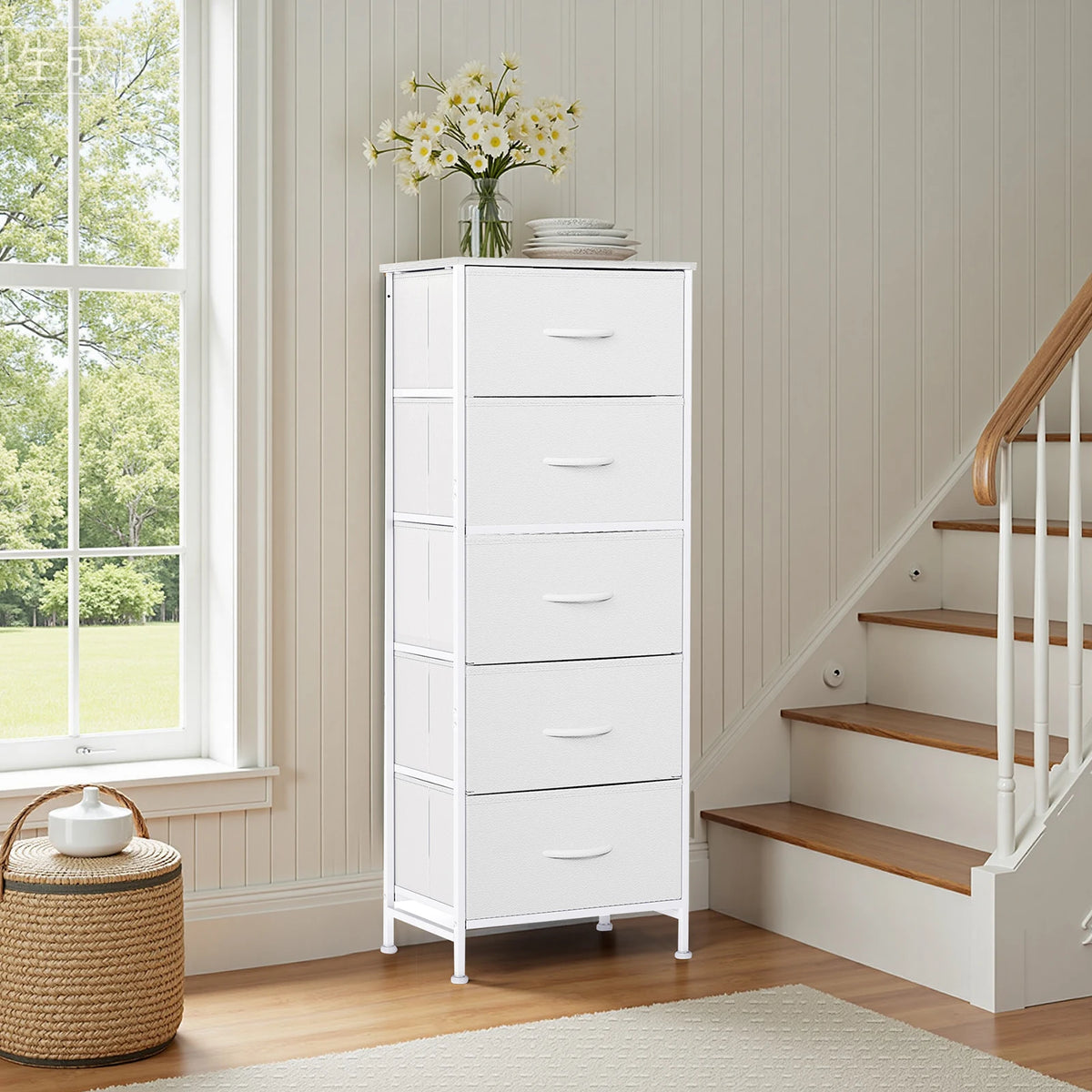 JHK Modern Five Fabric Drawers Storage Cabinet With Steel Frame