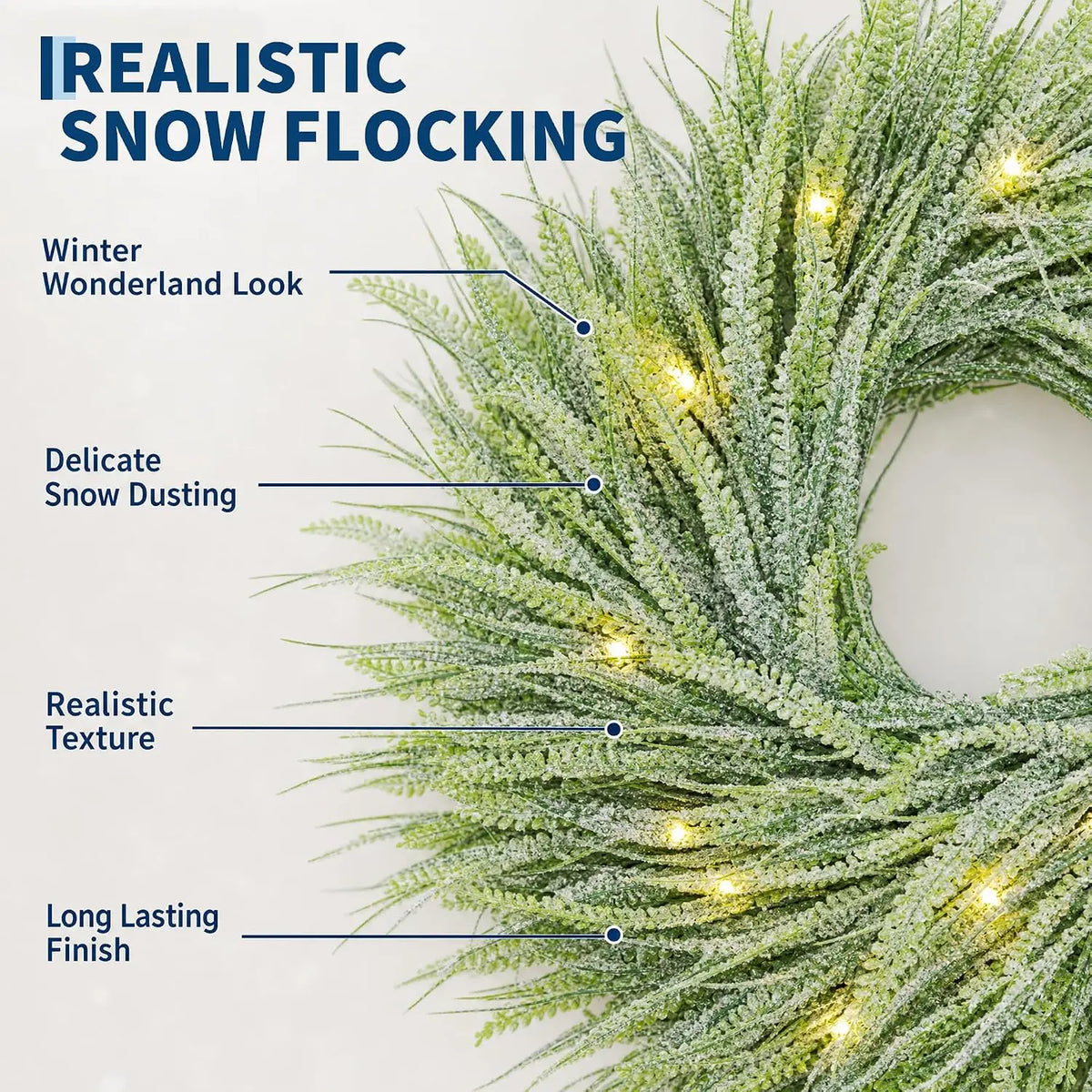 Garvee 24 Inch Christmas Wreath with 8-Function Timer and Battery Operated Artificial Holiday Door Wreath for Indoor & Outdoor New Year Party Xmas Decor