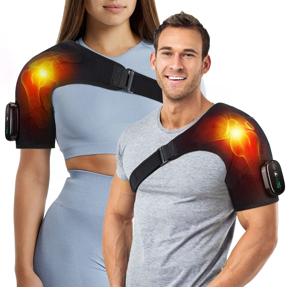 Adjustable Electric Heating Shoulder Massage Belt With Led Hot Compress