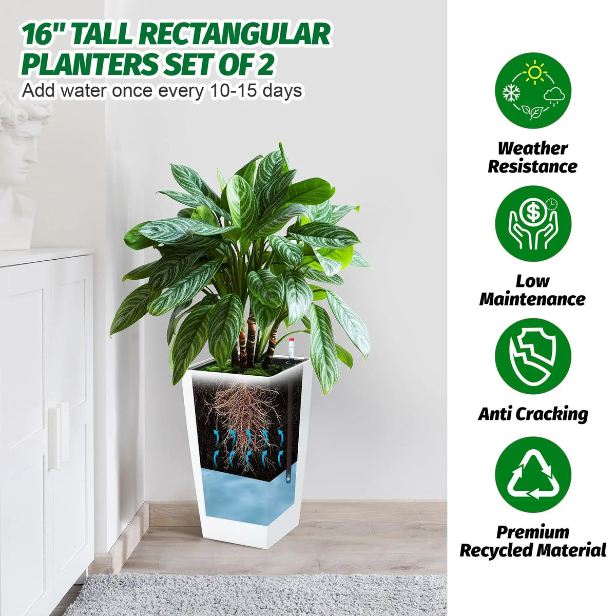 HiMISS Self Watering Indoor And Outdoor Planters With Drainage