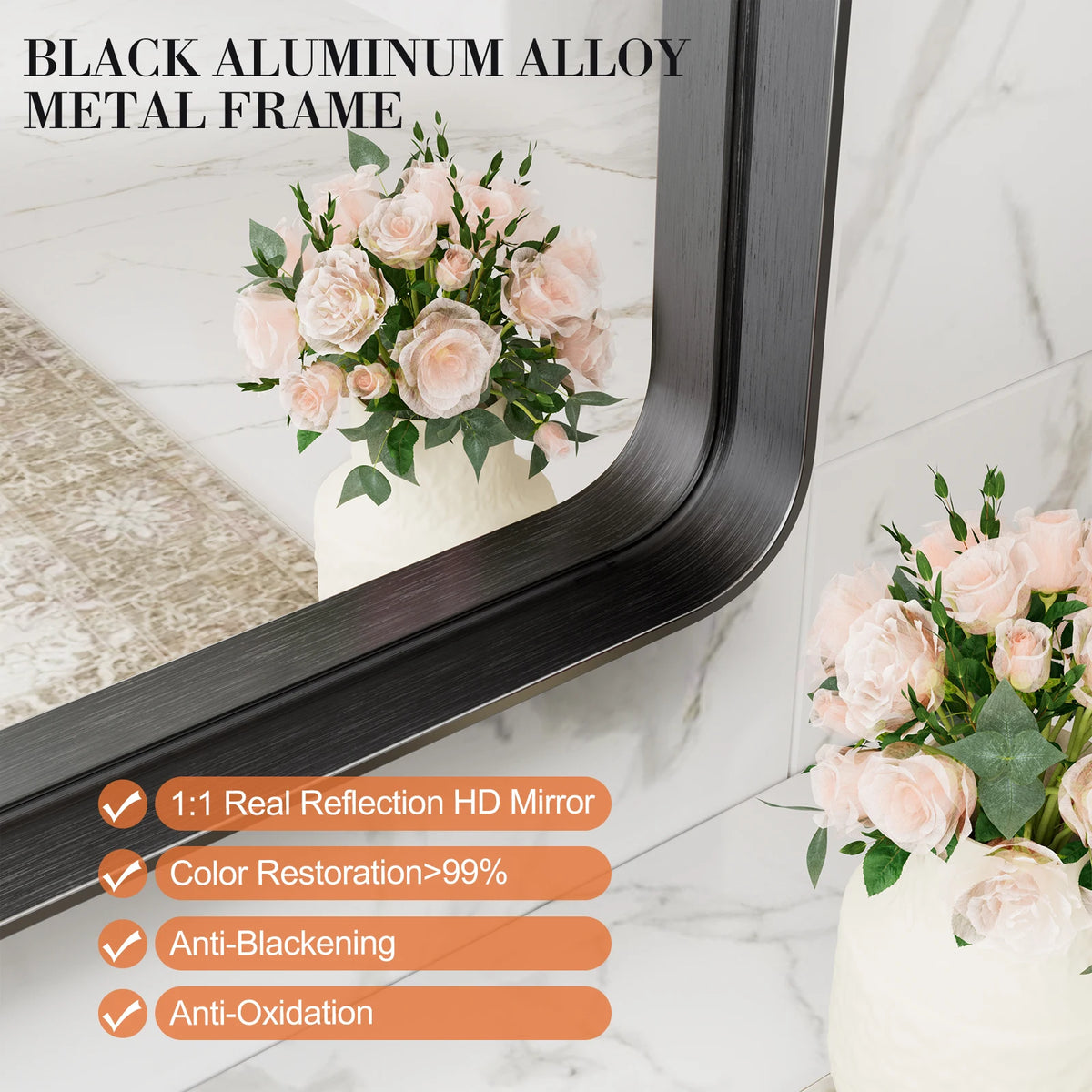 JHK Matte Metal Framed Wall Mounted Bathroom Mirror