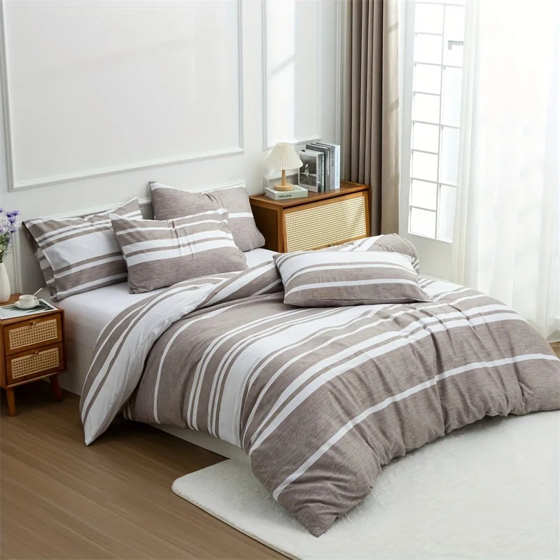 3 Striped Microfiber Duvet Cover Set Bohemian Modern Farmhouse Bedding