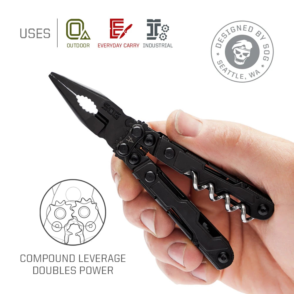 SOG PowerLitre 19-Function Stainless Steel Compact Multitool With Corkscrew