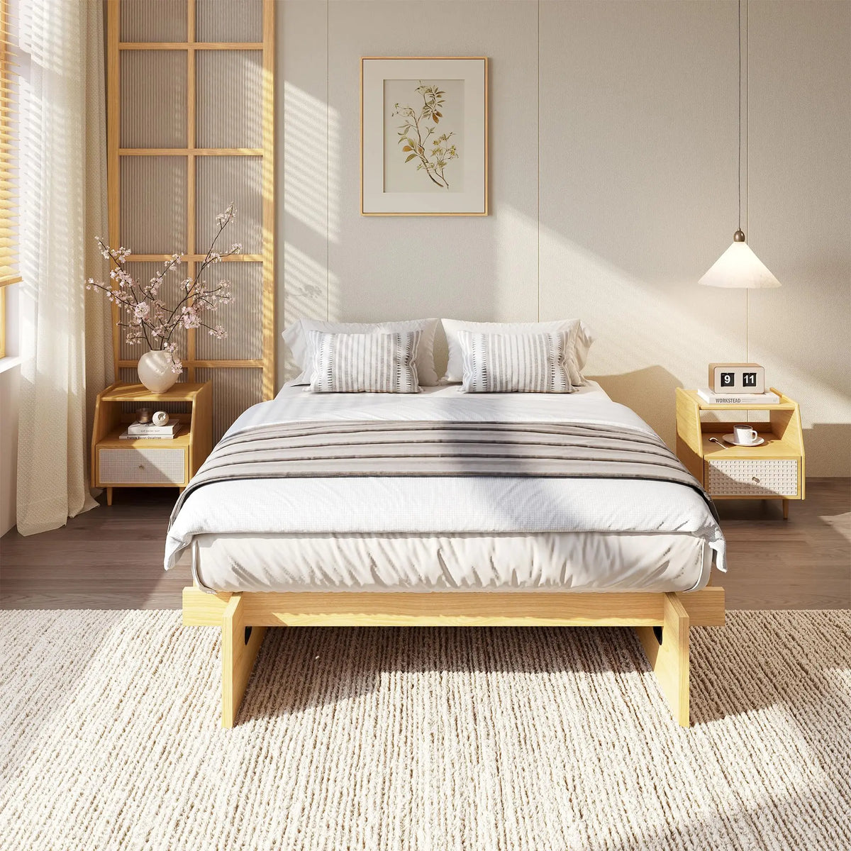 HiMISS Low Profile Wood Platform Bed Frame With Ample Storage