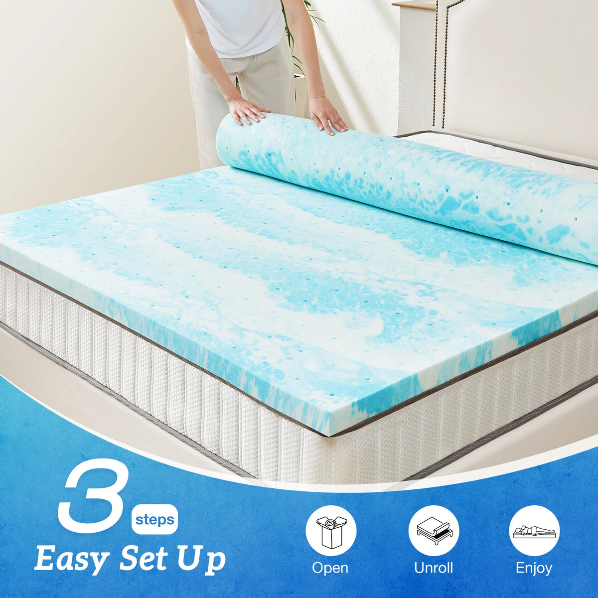 MCQ Cooling Gel Breathable Memory Foam Bed Mattress Topper