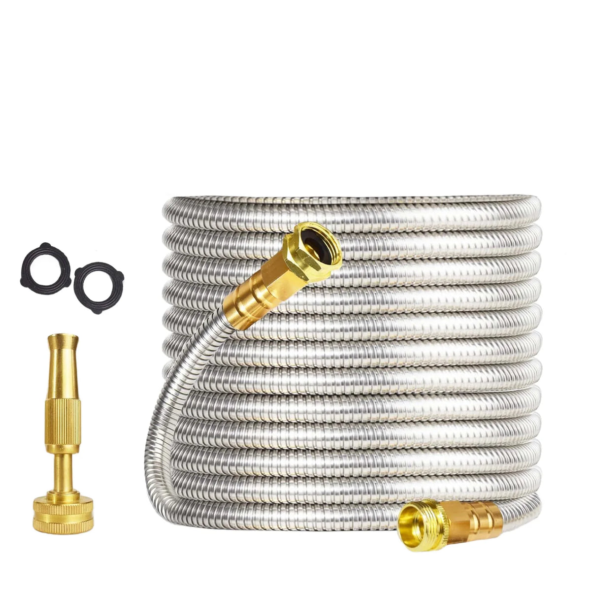HiMISS Heavy Duty Stainless Steel Garden Hose Adjustable Brass Nozzle