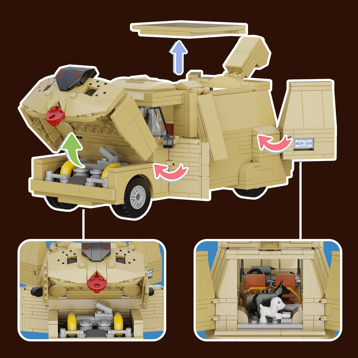 Dog Van Diy Building Blocks Set Animal Vehicle Desktop Gift