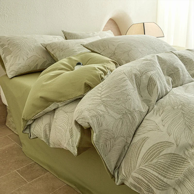 Pure Cotton Four Piece Yarn Dyed Jacquard Bedding Set Pillowcases