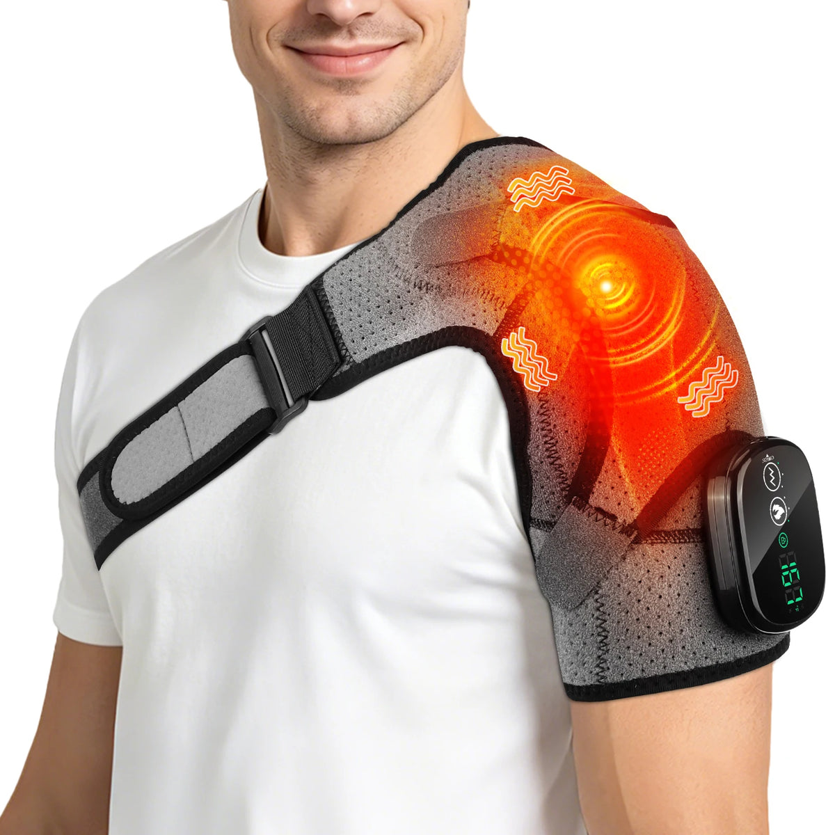 Adjustable Electric Heating Shoulder Massage Belt With Led Hot Compress