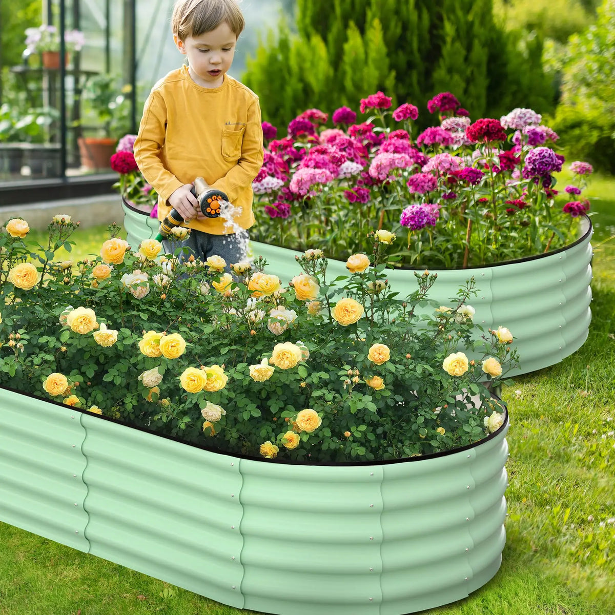 HiMiss Oval Galvanized Steel Vegetable Garden Planter Box