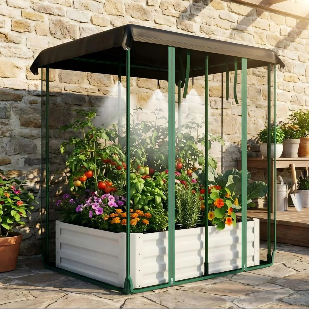 HiMISS Raised Garden Bed Galvanized Metal Planter With Shade