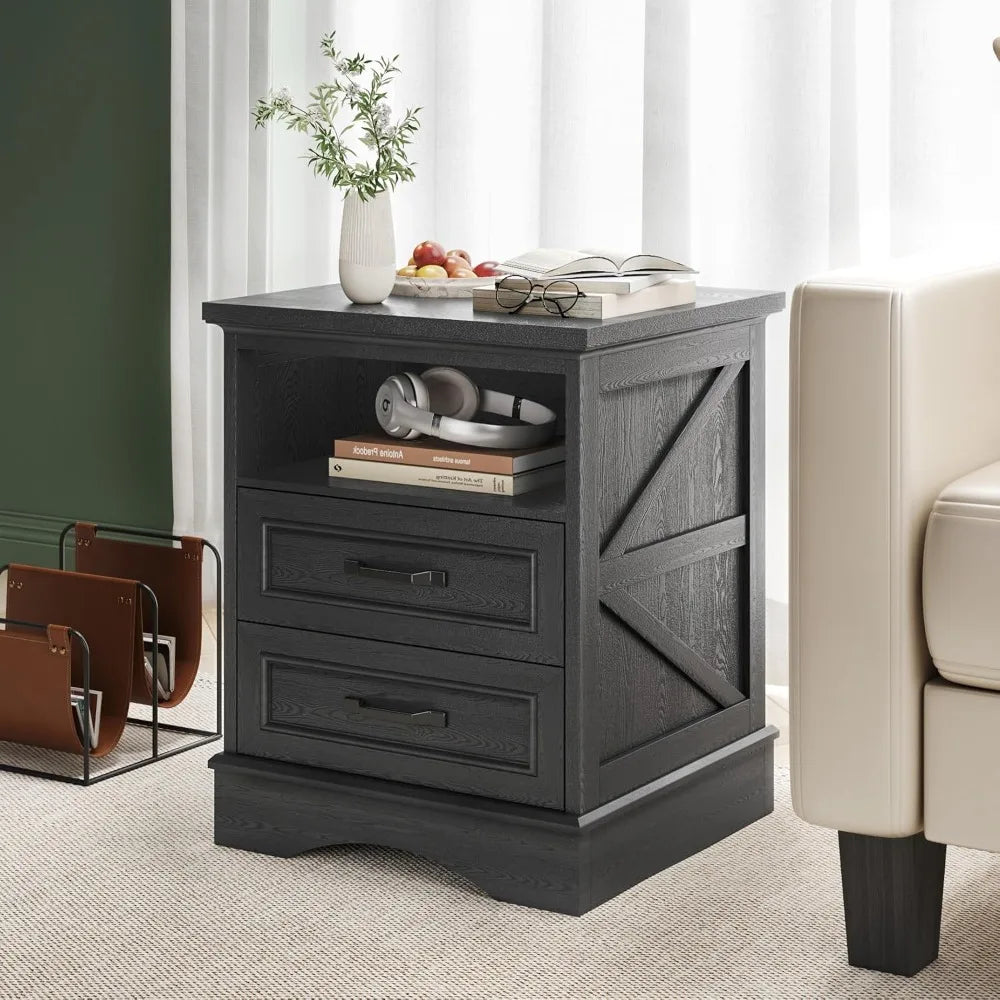 Farmhouse Nightstands Set With Drawers And Fast Charging Station