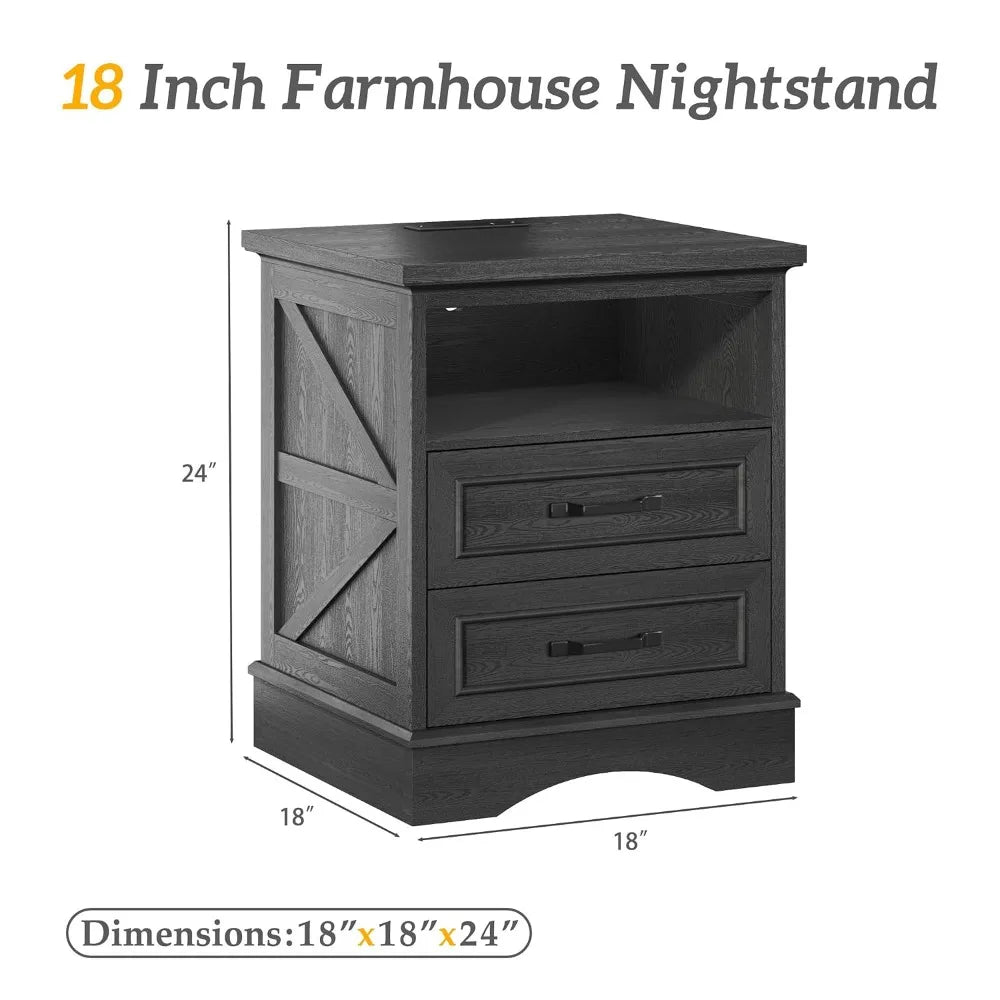 Farmhouse Nightstands Set With Drawers And Fast Charging Station