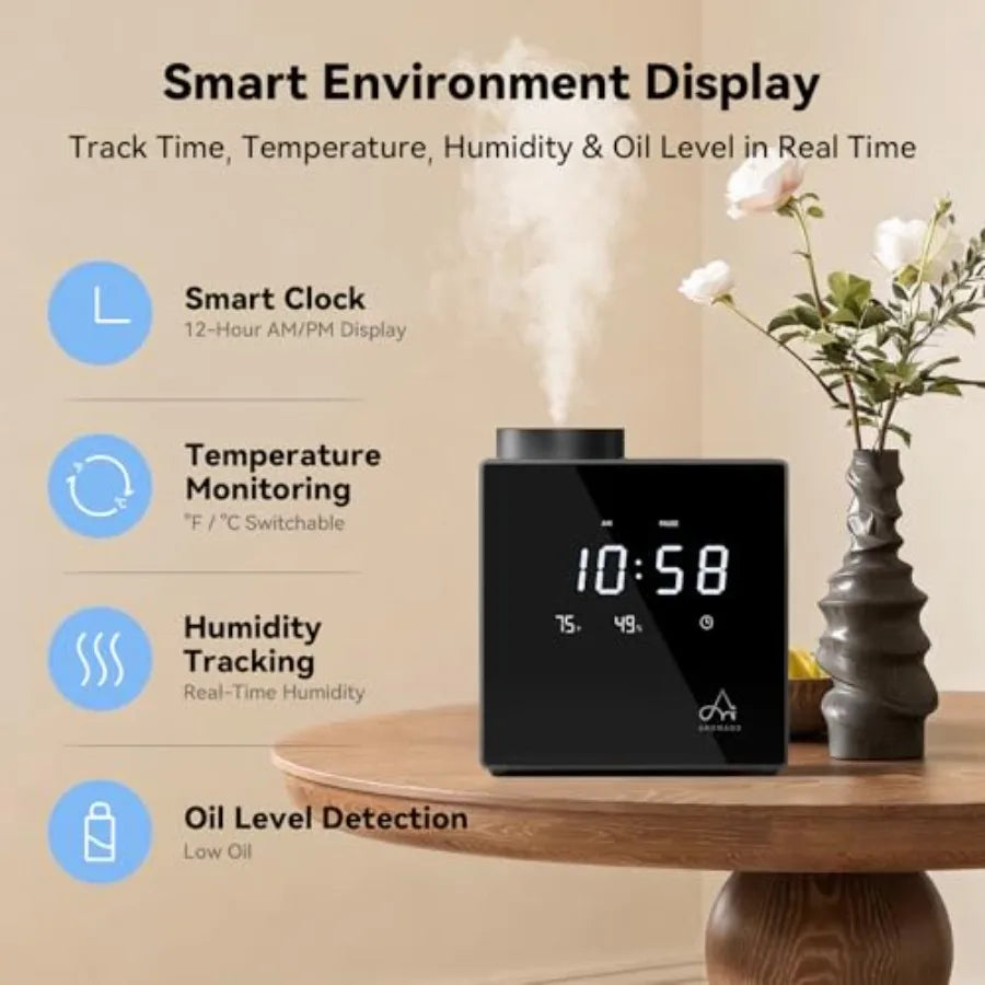 Smart Waterless Diffuser With Clock For Home And Large Rooms