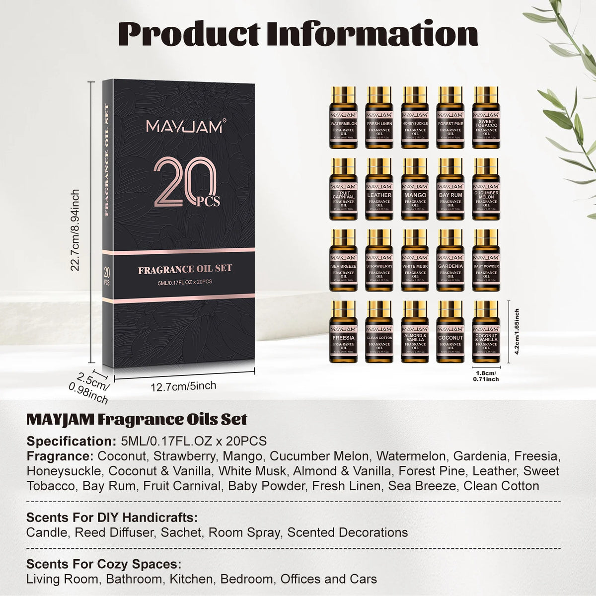 MAYJAM 20 Bottles Fragrance Oils Set For Diffusers And Candles