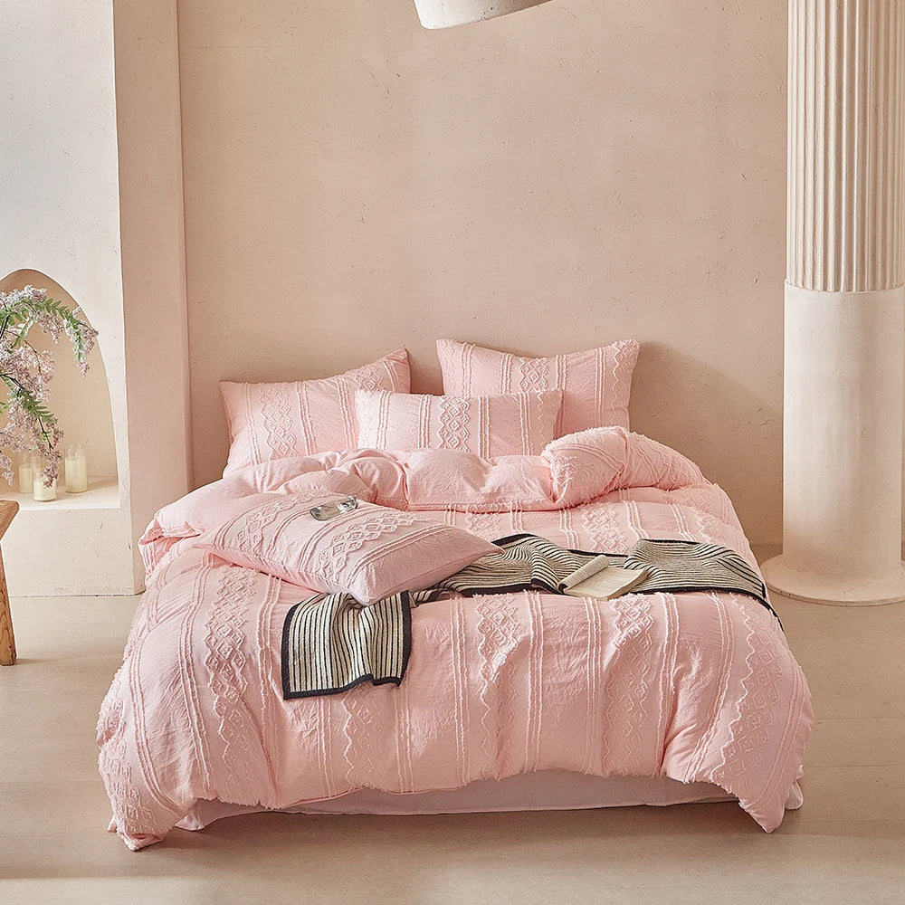 Zeby Boho Stripes Floral Duvet Cover Set Comfortable Bedding