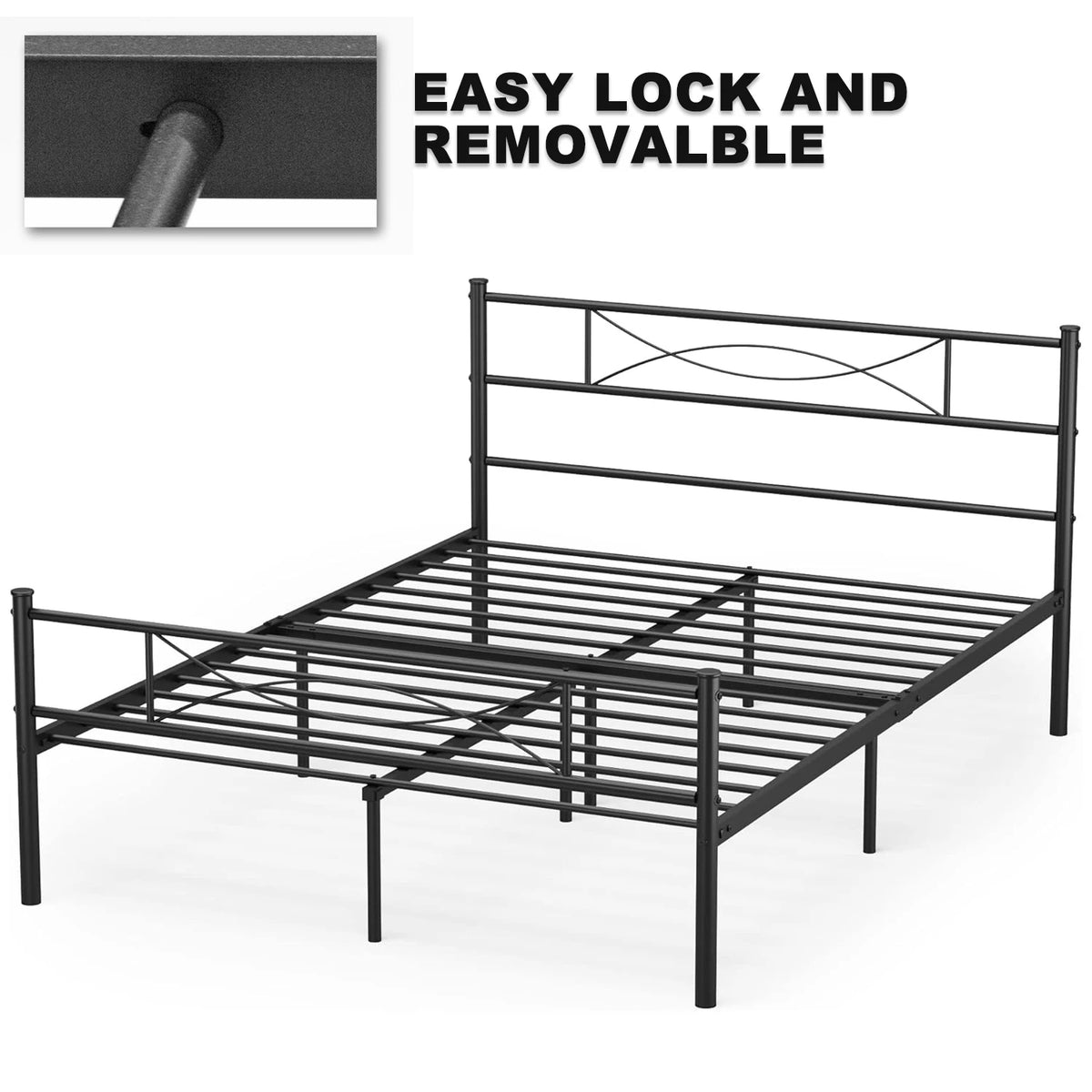 Contemporary Metal Platform Bed Frame With Modern Headboard Design