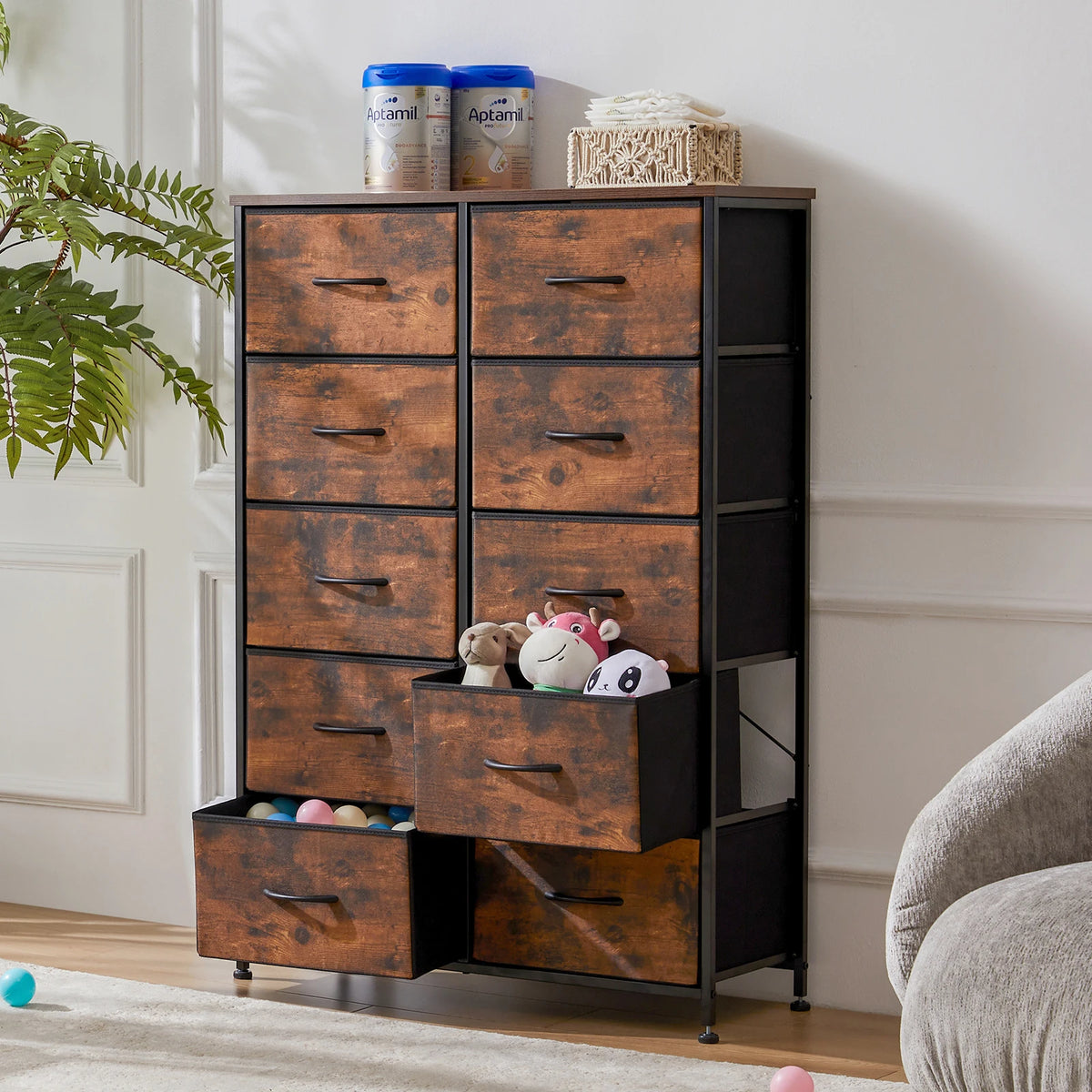 JHK 10 Drawer Fabric Wardrobe With Steel Frame Storage Cabinet