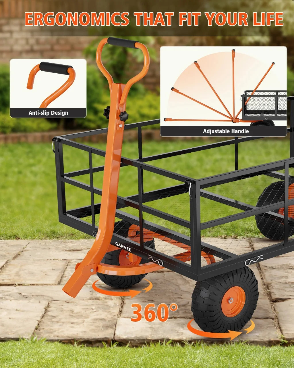 HiMiss Heavy Duty Steel Garden Wagon For Yard And Tools