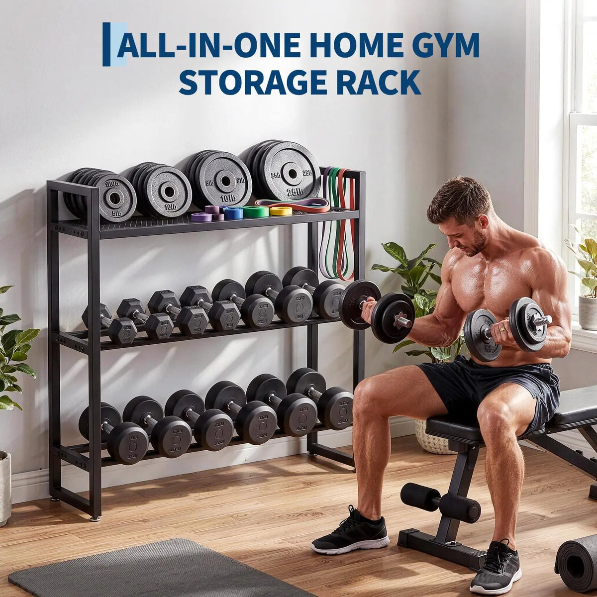 Three Tier Steel Dumbbell Rack For Home Gym Training