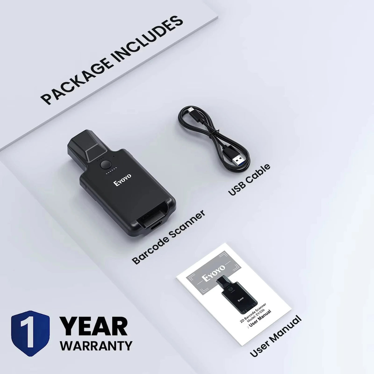 Eyoyo EY 036 Portable Bluetooth 1D 2D Barcode Scanner